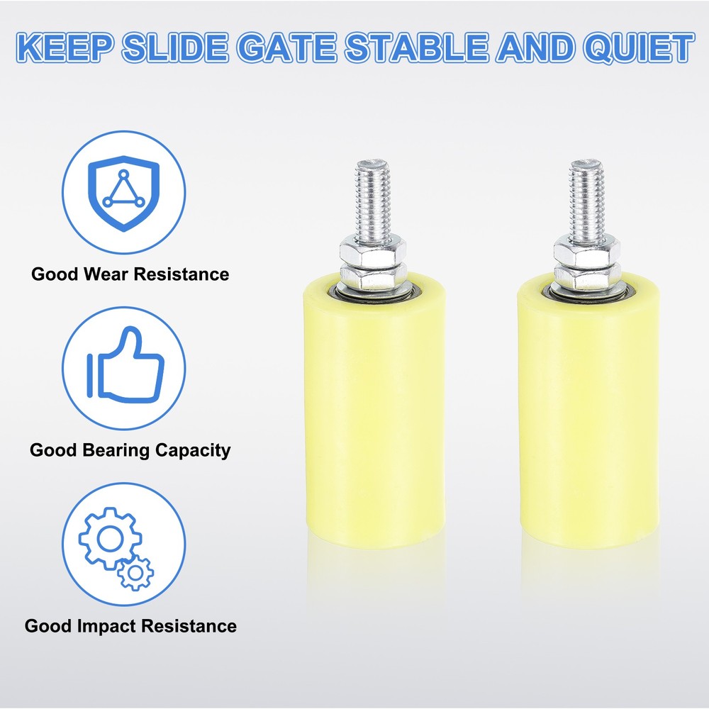 2Pcs Slide Gate Guide Roller 3" Nylon Sliding Gate Support Assembly, Yellow