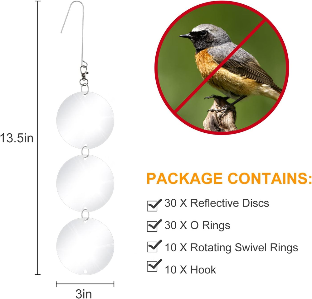 30 Pcs Bird Scare Discs Highly Reflective Double-Sided Reflectors Keep Away NEW