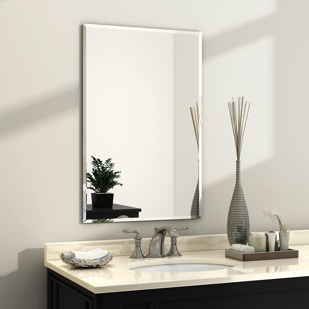 KOHROS BATHROOM MIRROR RECTANGLE BEVELED FRAMELESS WALL MIRROR - SILVER