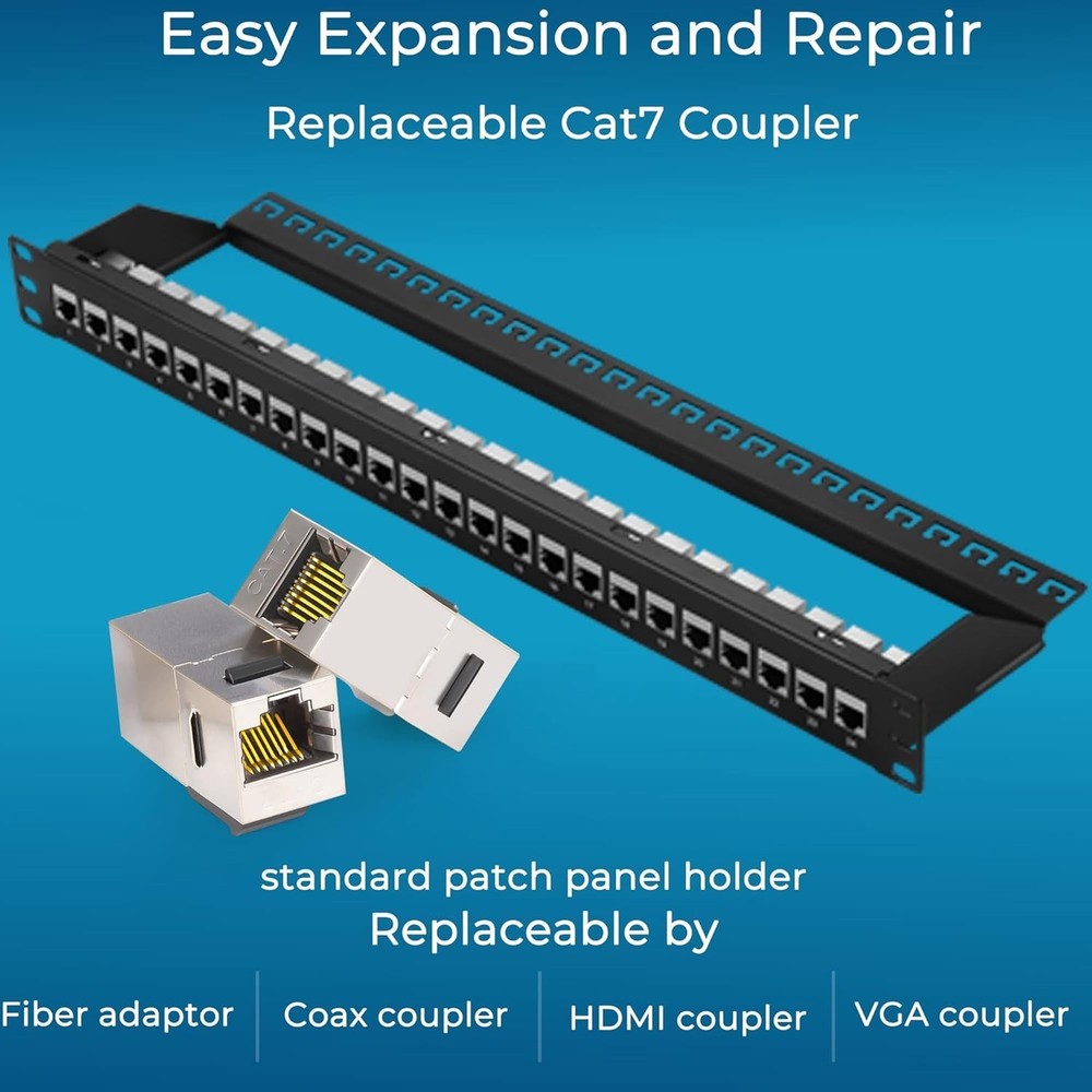 Patch Panel 24 Port Cat7 with Inline Keystone 10G Support, Coupler Patch Pane...