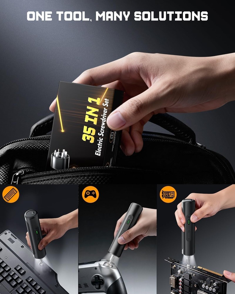 Compact Electric Screwdriver with Forward/Reverse Function & Heavy-Duty Bits