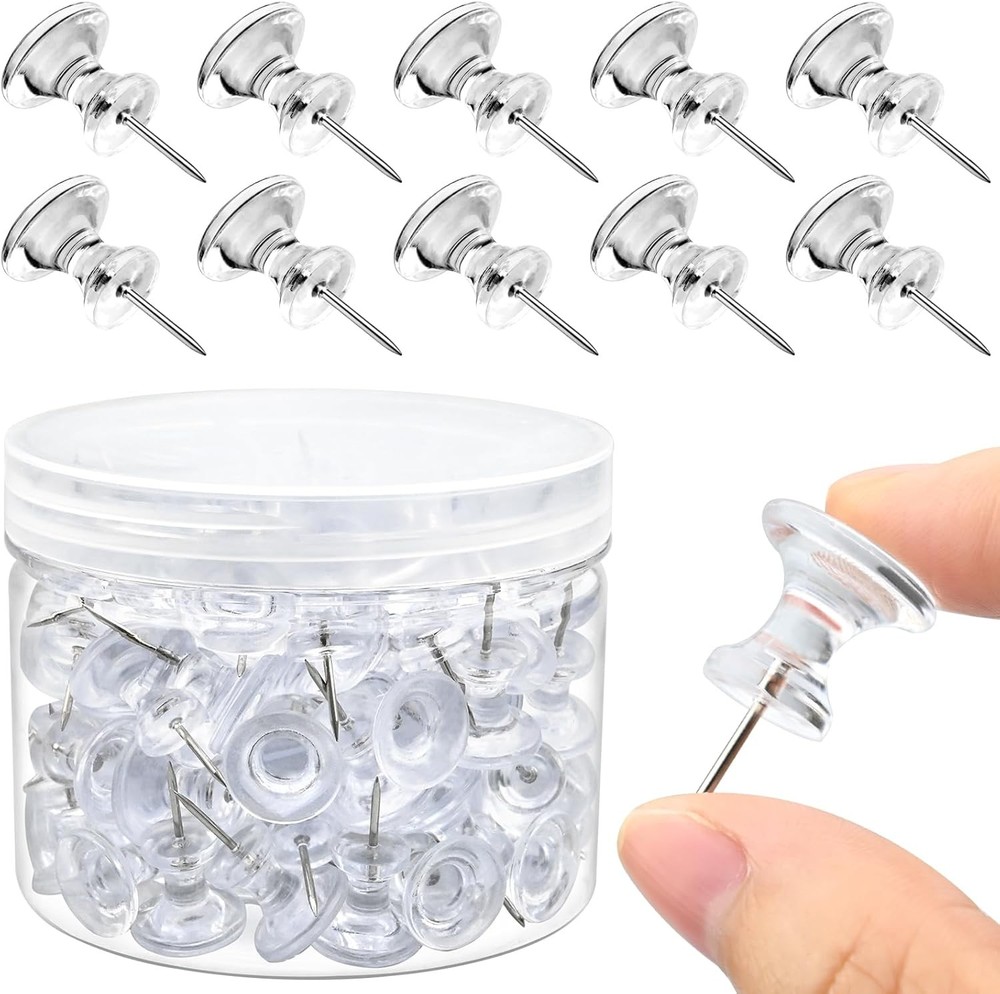100 Pack Large Push Pins Clear Thumb Tacks 1 Inch Giant