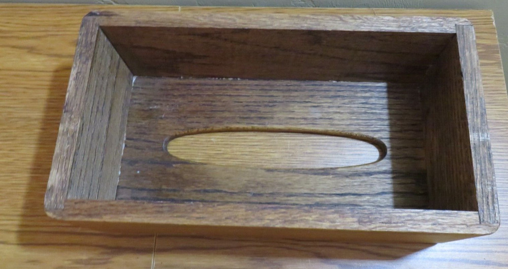 VINTAGE WOODED TISSUE BOX HOLDER COVER RECTANGULAR