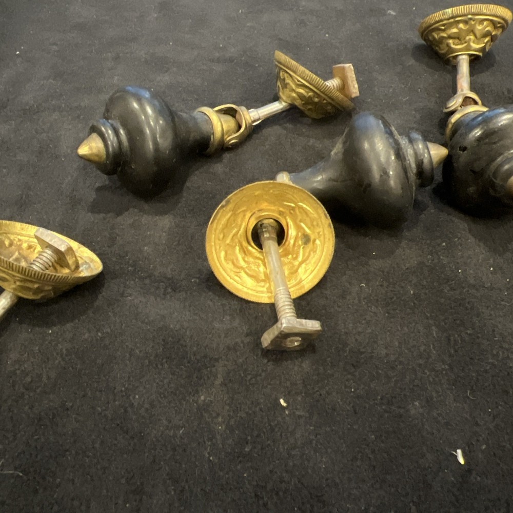 4 MATCHING ANTIQUE TEARDROP BLACK EBONIZED VICTORIAN PULLs