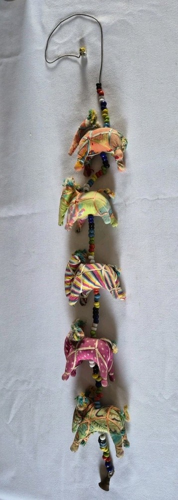 Handmade Indian Elephant String 40" Hanging Decoration Rajasthani Boho Wall