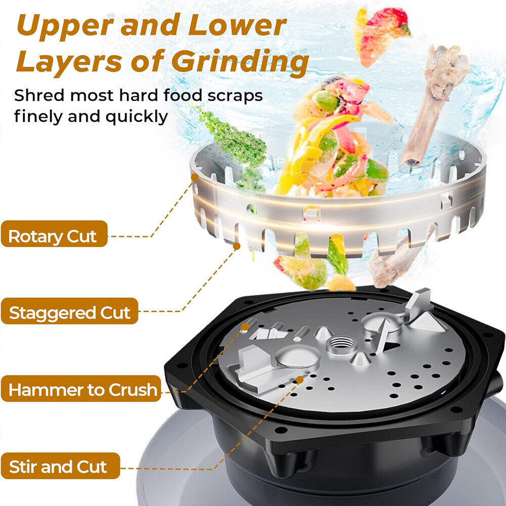 1/2HP Garbage Disposal Continuous Feed Disposer Corded 2 Stage EZ Mount