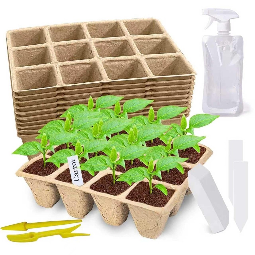 120 Cells Seed Starter Tray, 10 Pack Biodegradable Peat Pots with 100 Labels,...