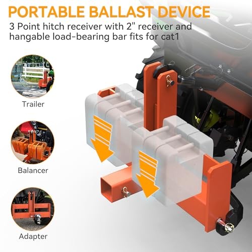 3 Point Hitch Receiver for Category 1 with 2" 3 point hitch receiver orange