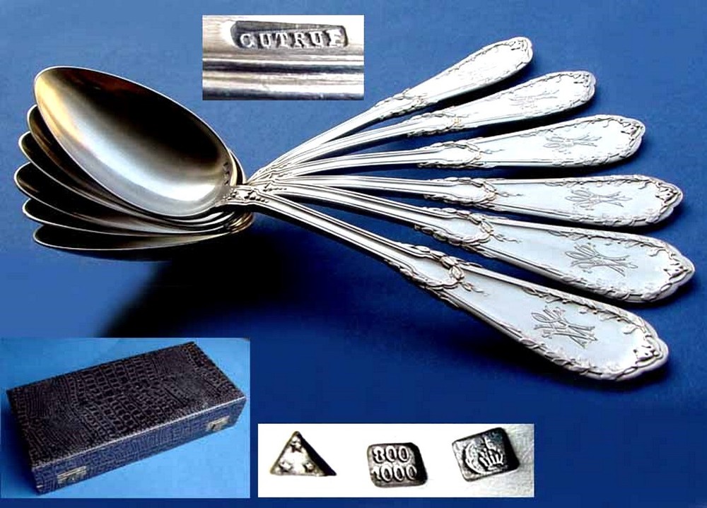 Set, 6 Large Solid Spoons, Belgium, GUTRUF, 800 Silver B605