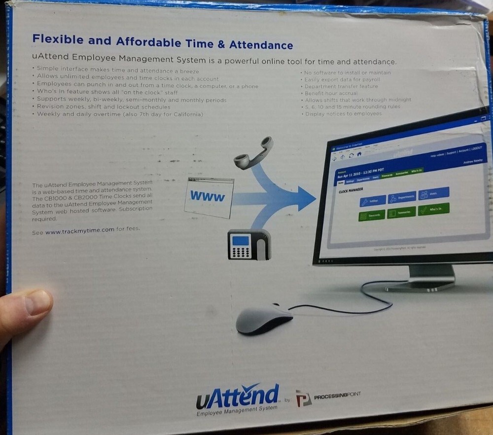 UAttend Time Clock CB1000 Web Based Employee Management System