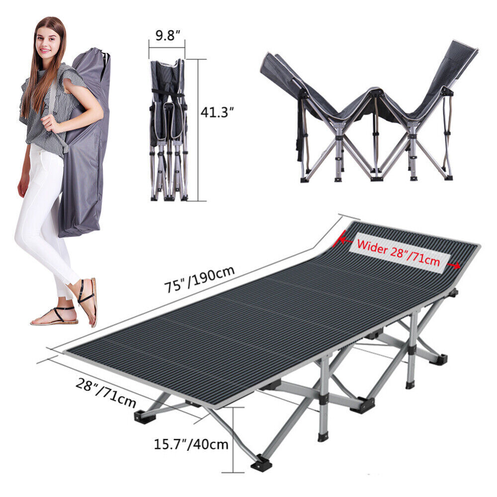Adults Heavy Duty Folding Camping Cot Portable 4-Fold Adjustable Folding Cot&Mat