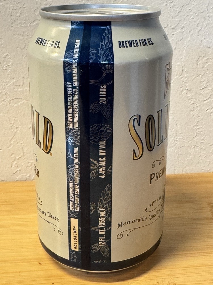 Founders Solid Gold Lager Beer - Empty Beer Can Bottom Opened