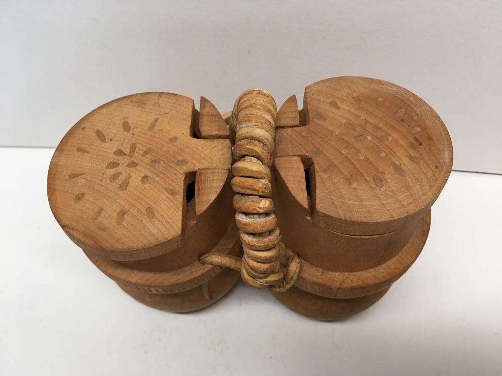 Double Wood Container Box Storage 4” with Lid + Leather Handle Scandinavian (?)