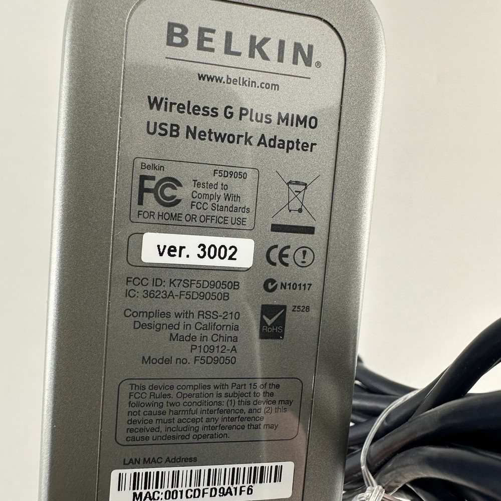 Belkin Wireless G Plus MIMO USB Network Adapter & WiFi Range Extender