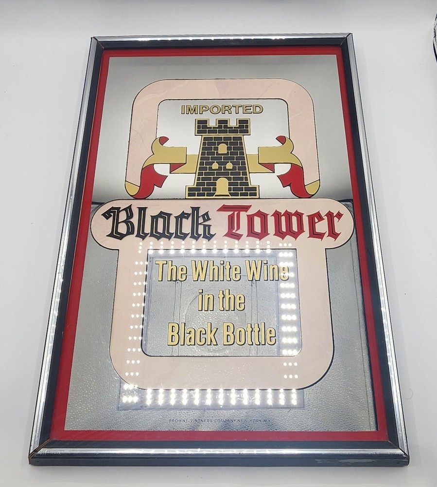 Vintage Black Tower Mirror Sign (Imported Wine)