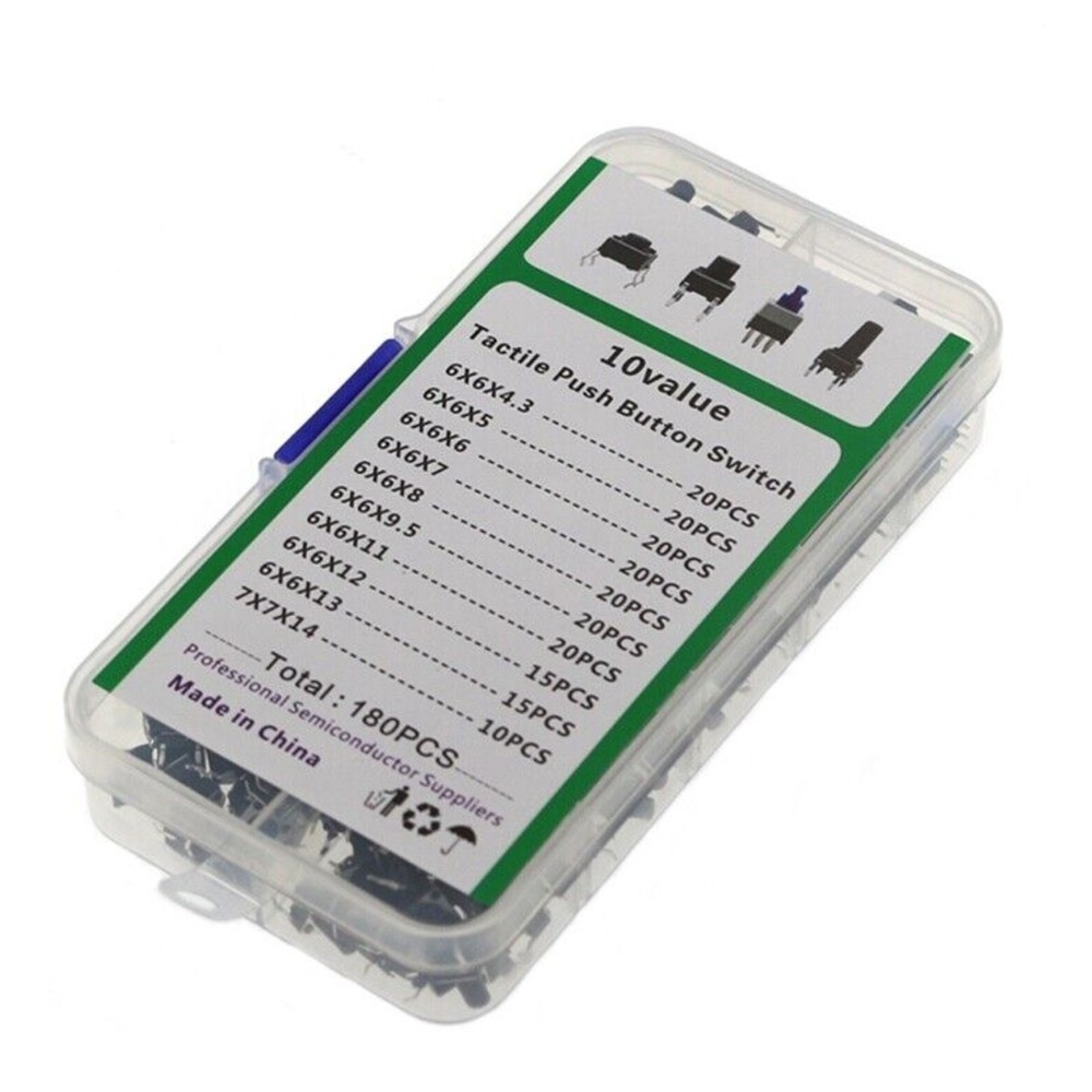 1 Box 180pcs 10 Types 6x6x Tactile Micro Momentary Touch Switch Push Button c