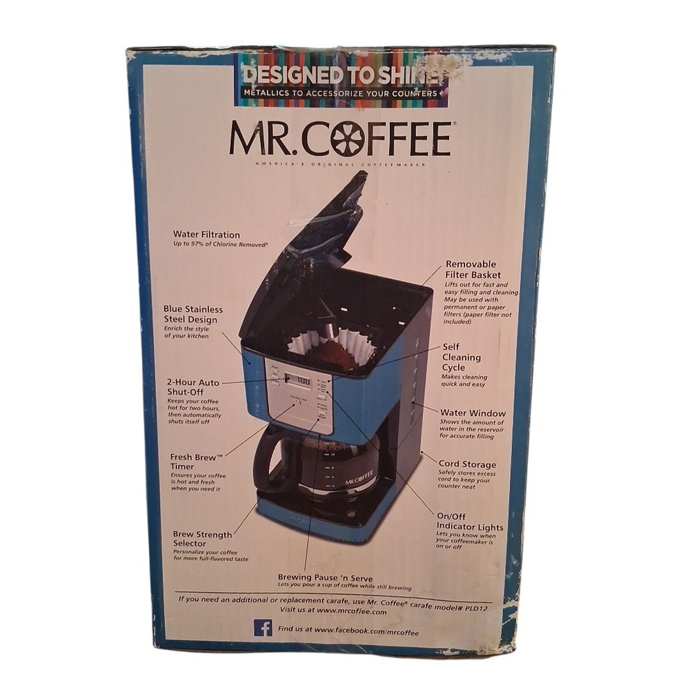Mr. Coffee 12C Teal Blue Metallics Programmable Coffeemaker Auto Shut Off READ