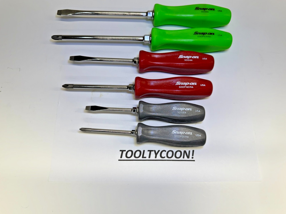 SNAP-ON NEW 6PC MULTI COLOR CUSTOM SET HARD HANDLE DARK TITANIUM, RED, GREEN!