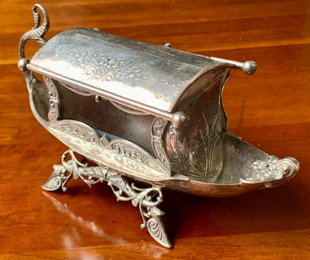 UNIQUE - Antique Silver-Plate Decorative Asian/Thai Style Boat