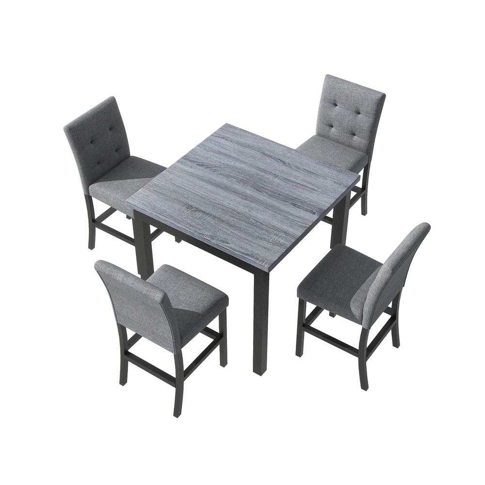 5 Piece Dining Table Set Square Table & 4 Chairs Kitchen Breakfast Furniture