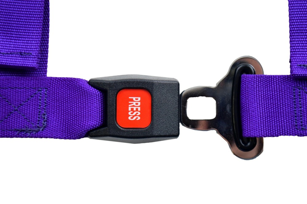 PURPLE 4 POINT SEAT BELT 2" HARNESS PULL UP LAP BELTS FLOOR MOUNT PUSH BUTTON