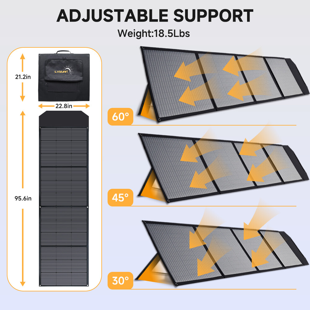 200W Solar Panel Foldable Solar Blanket Adjustable Kickstand for Outdoor RV