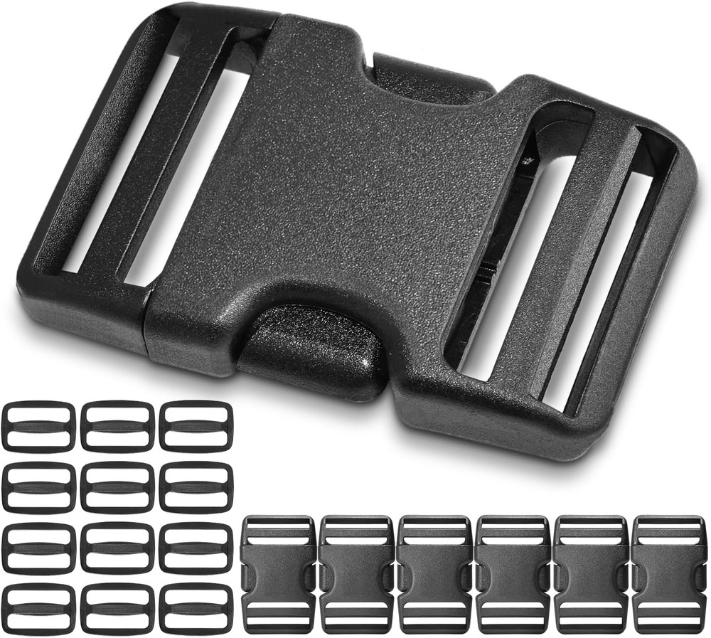 6 Set 1.5 Inch Plastic Quick Release Buckles + 12 Pcs Tri-Glide Slides