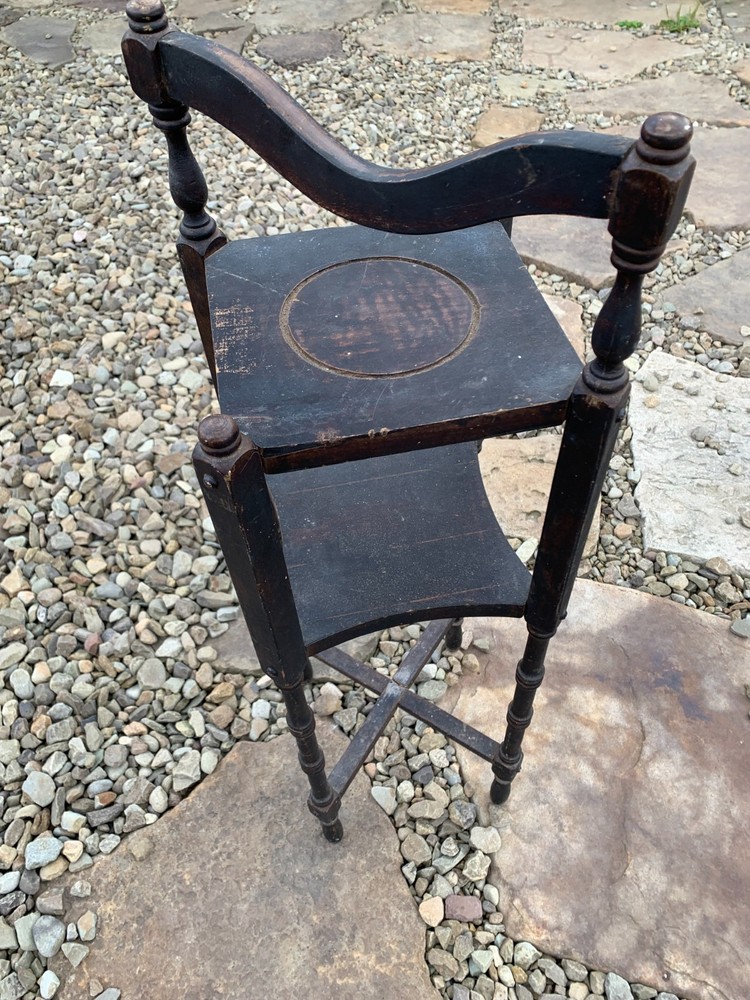 ANTIQUE Side Table SOLID WOOD SMOKING TELEPHONE STAND Swing Handle Black