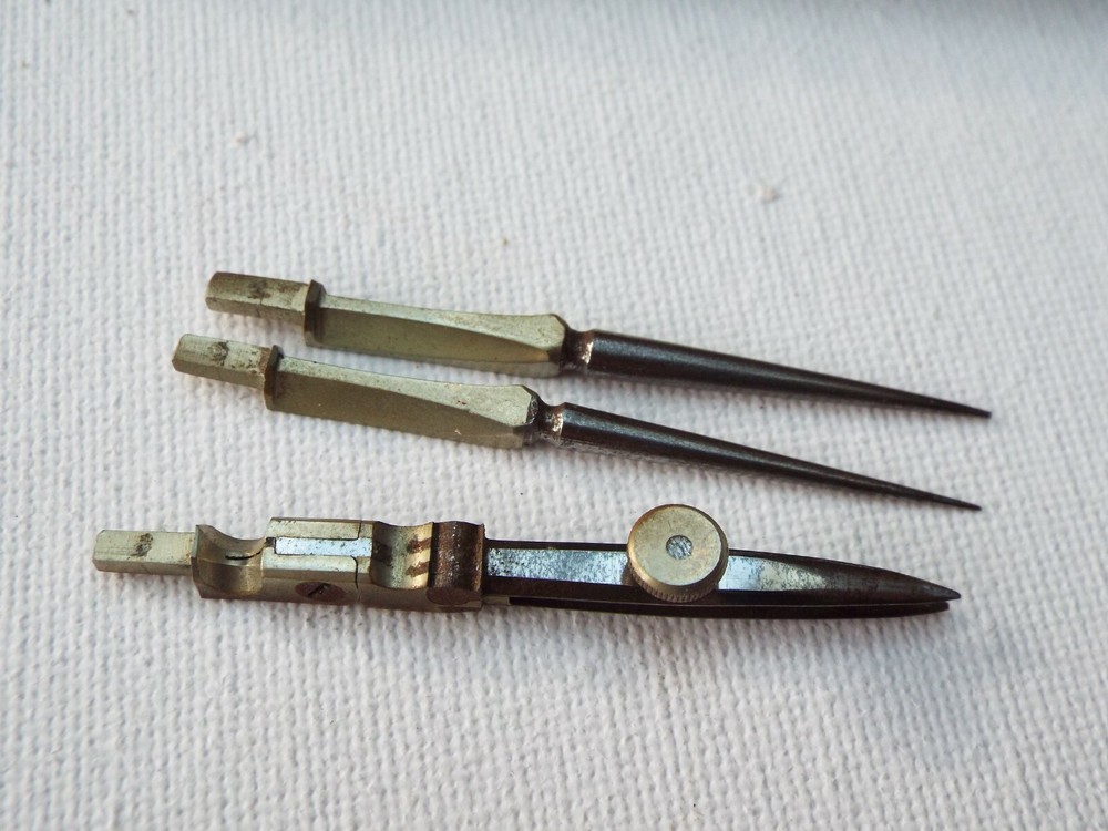 Vintage technical drawing dividers and attachments