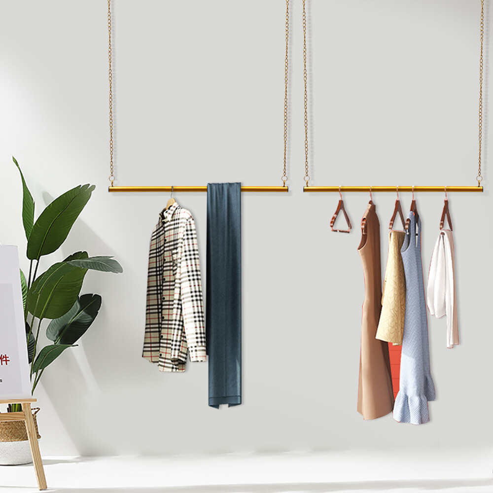 Boutique Ceiling Display Rack For Clothes Hanging Display Rack 2pc Gold Shelf