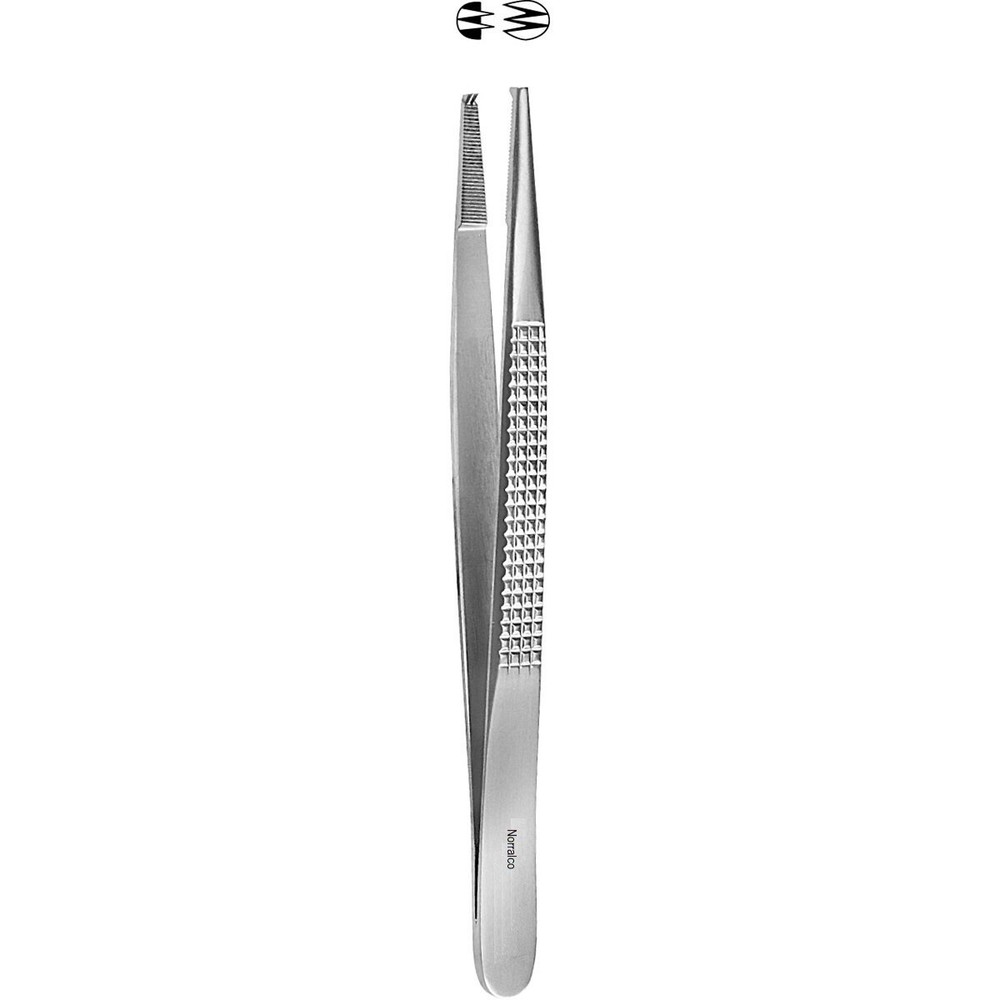 3 BONNEY Tissue Forceps, 7", Straight, Serrated Tips 2 x 3 Teeth