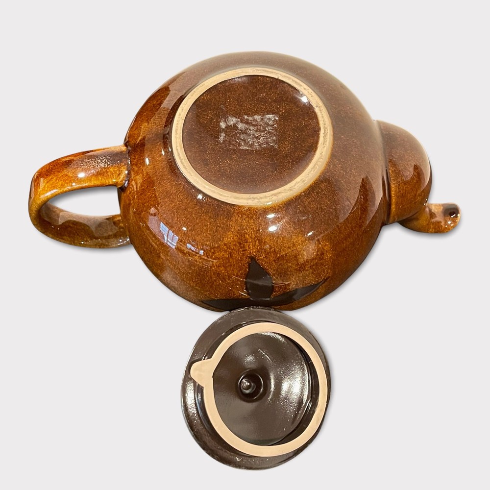 Vintage Ceramic Teapot Brown with Flower Design