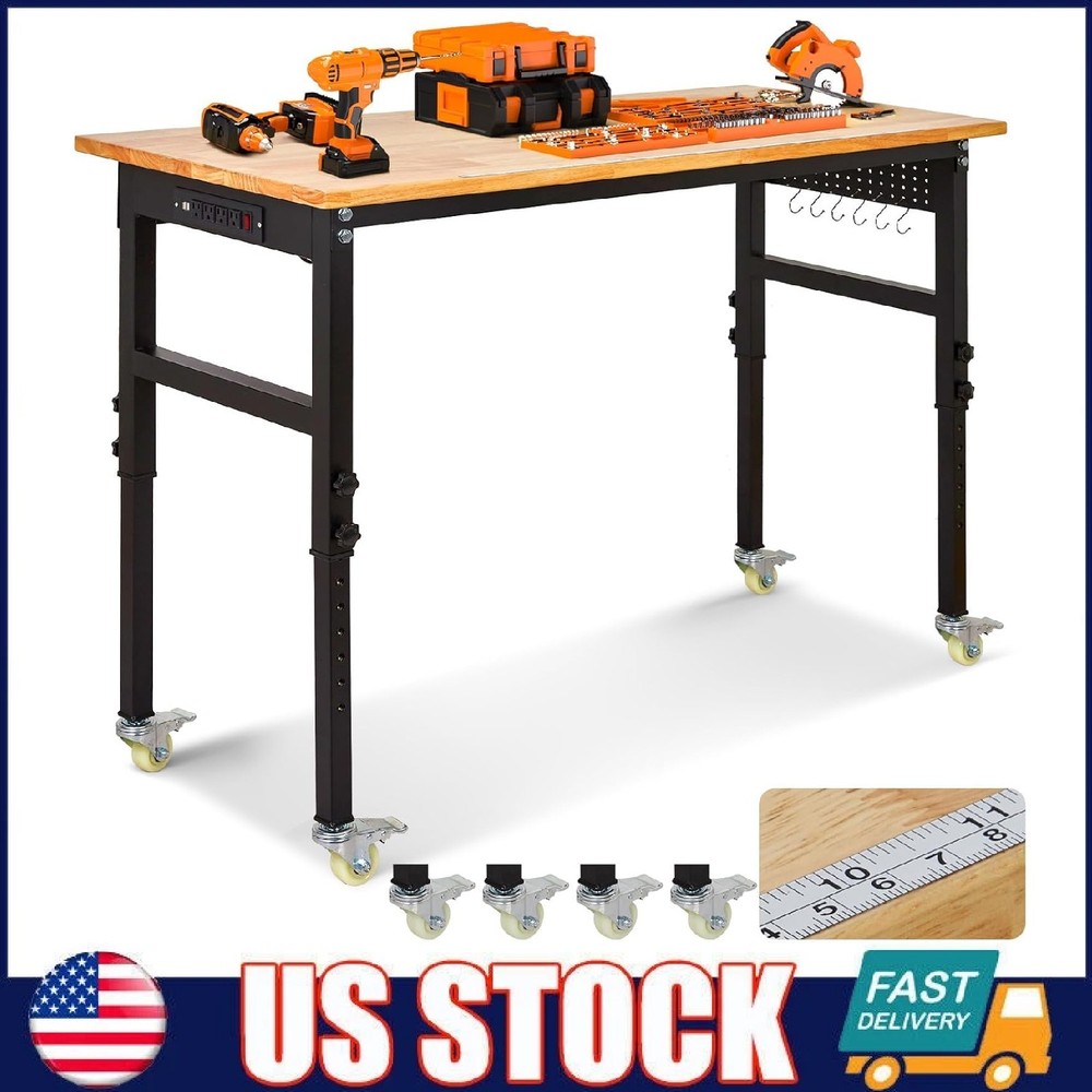 70" Adjustable Workbench 2000Lbs Load Work Bench with Pegboard & Power Outlets
