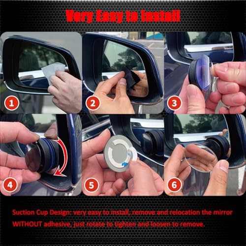 Suction Cup Blind Spot Mirror, HD Glass Frameless Removable Convex Rectangular