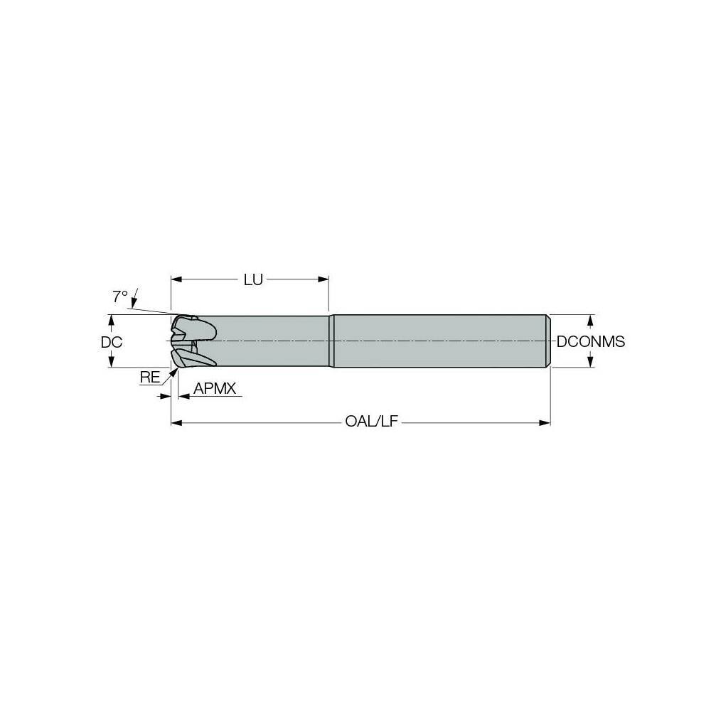 Iscar 1/4" Diam 4 Flute Single End Solid Carbide 0.039" Corner Radius End Mil...