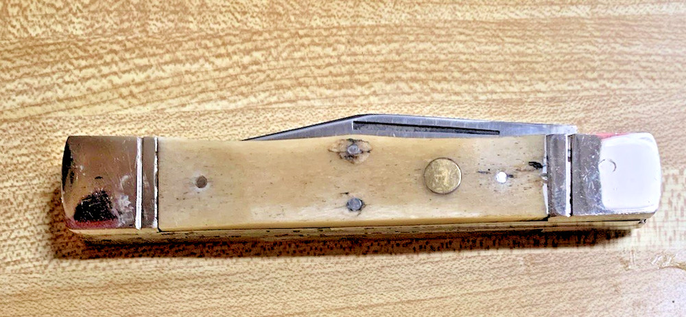 Folding Hunter Large Clasp Knife Muzzleloader Patch Hunting Knife Natural Bone