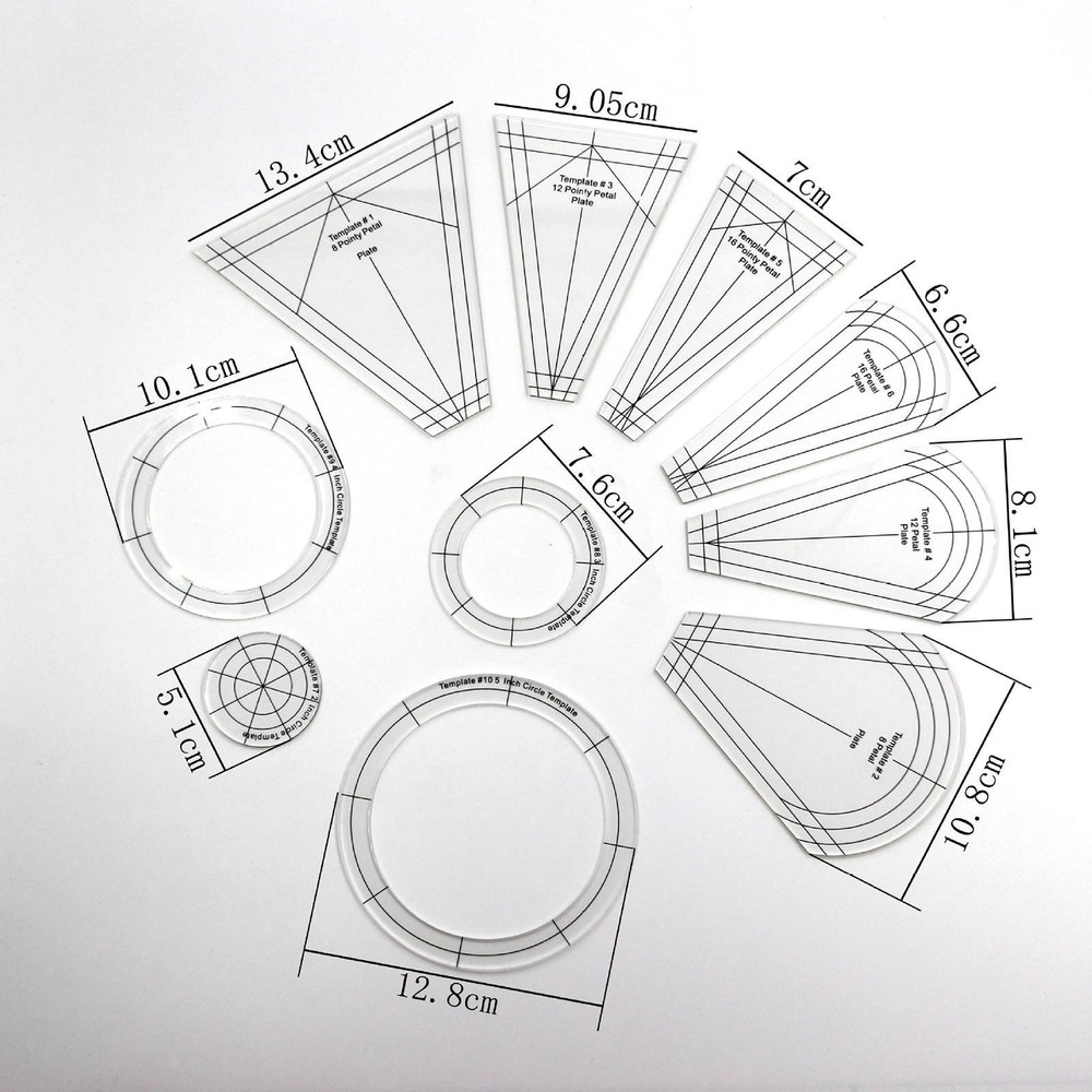 10pcs Dresden Plate Template Acrylic Patchwork Frames Ruler