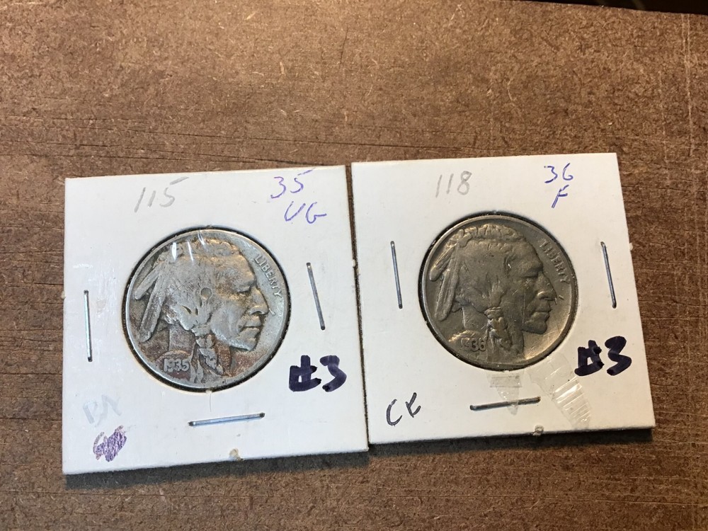 1935 & 1936 Buffalo Nickels, 2 Coins