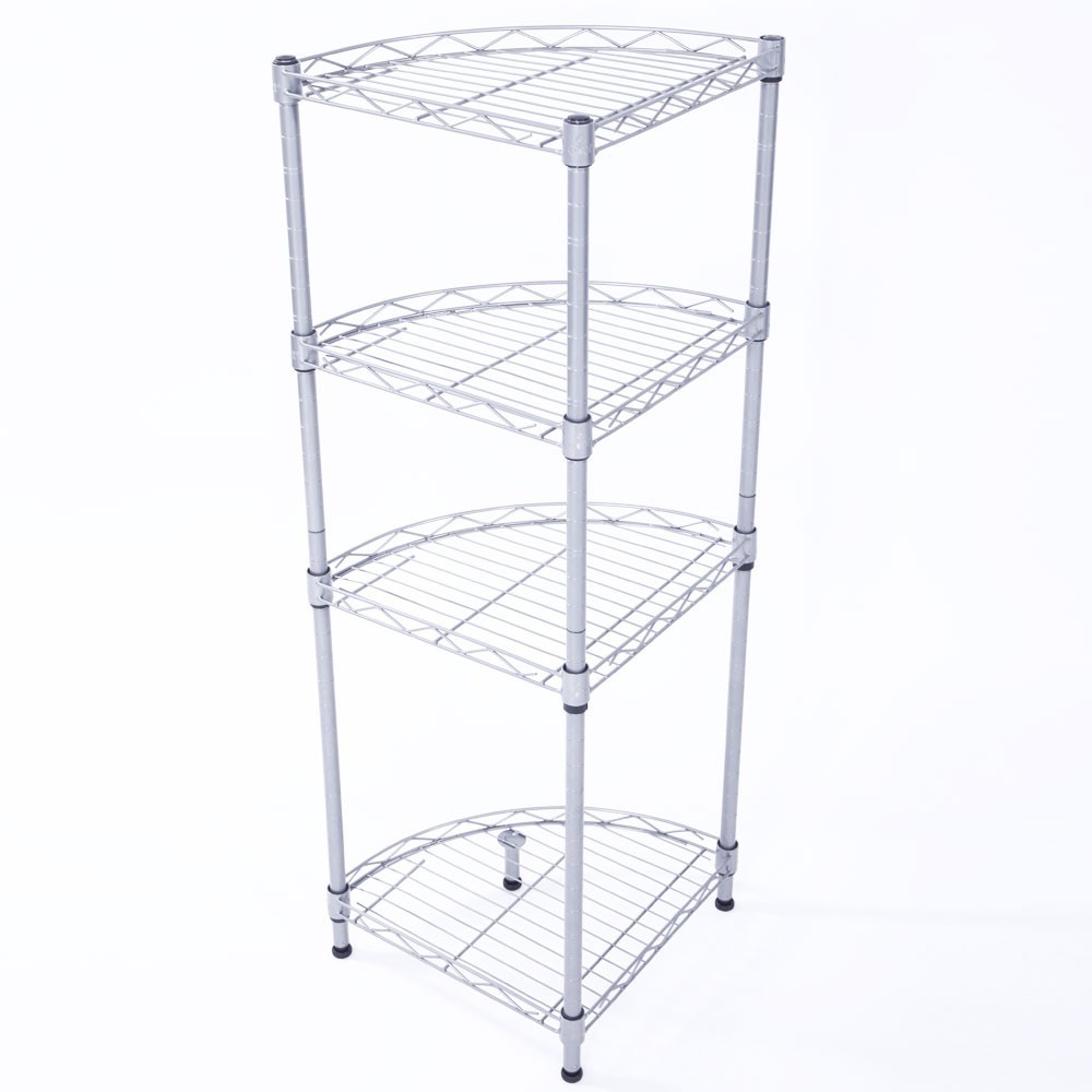 4 Tier Corner Shelf Rack Kitchen & Bathroom Storage Wire Organizer Space Saving