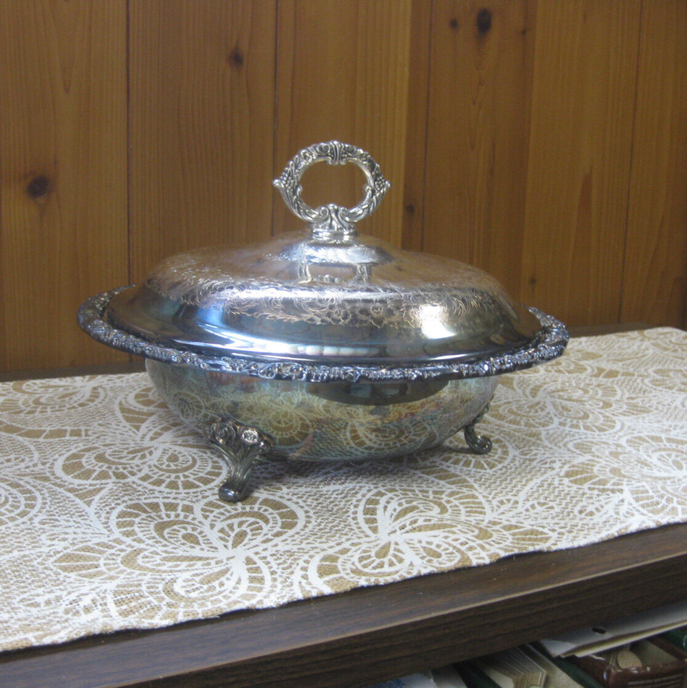 Vintage Webster Wilcox Silverplate Lidded Server W 2 qt. Pyrex inset casserole