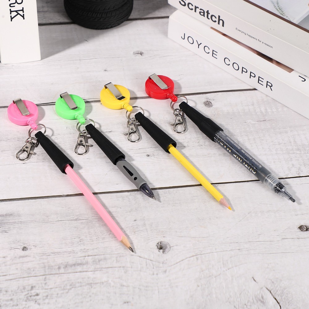 Retractable Pen Holder, 4pcs Pull Pen Pencil Holder Elastic Silicone, Black