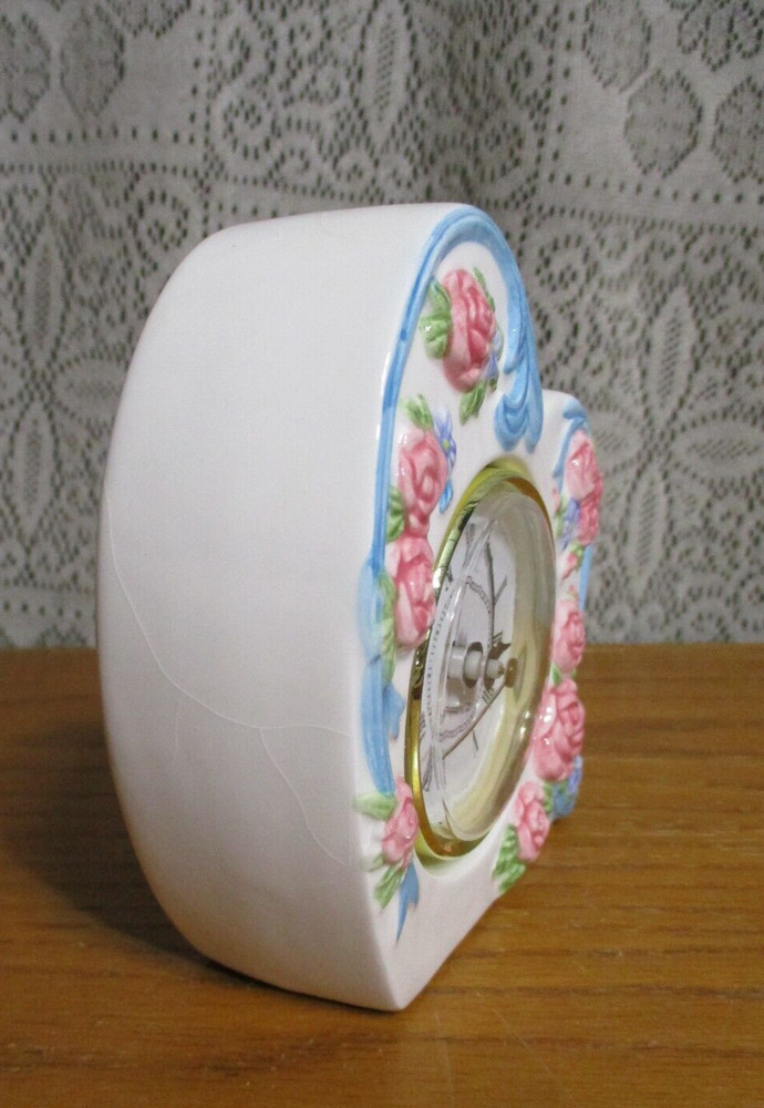 Heart Shape Quartz Table Clock - Embossed with Roses