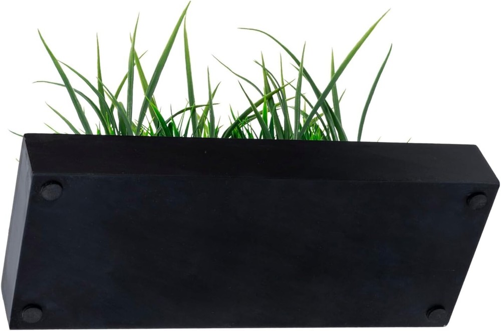 Black Wood Planter with Artificial Green Grass Plants, Tabletop Plant Container
