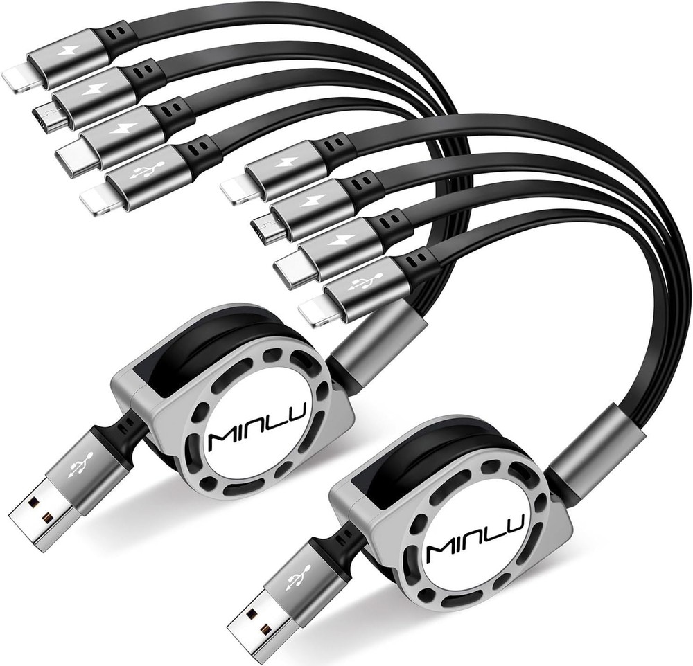 MINLU Multi Charging Cable 4A, 2Pack 4Ft Retractable Fast 4ft, Gray