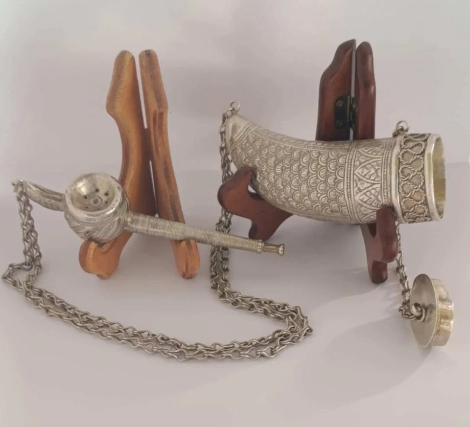 SILVER Rare handmade pipe & SIGARETTE BOX  smoking set