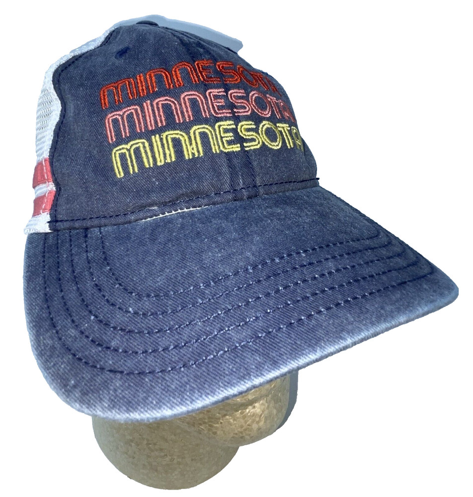 Ball Cap Hat Adjustable Minnesota Retro Look Stripes Vented Mesh Back Denim Blue