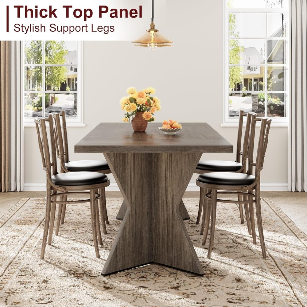 Rectangular Dining Table-Iron Foot 1 grey Panel Thick Triamine Double-Sided
