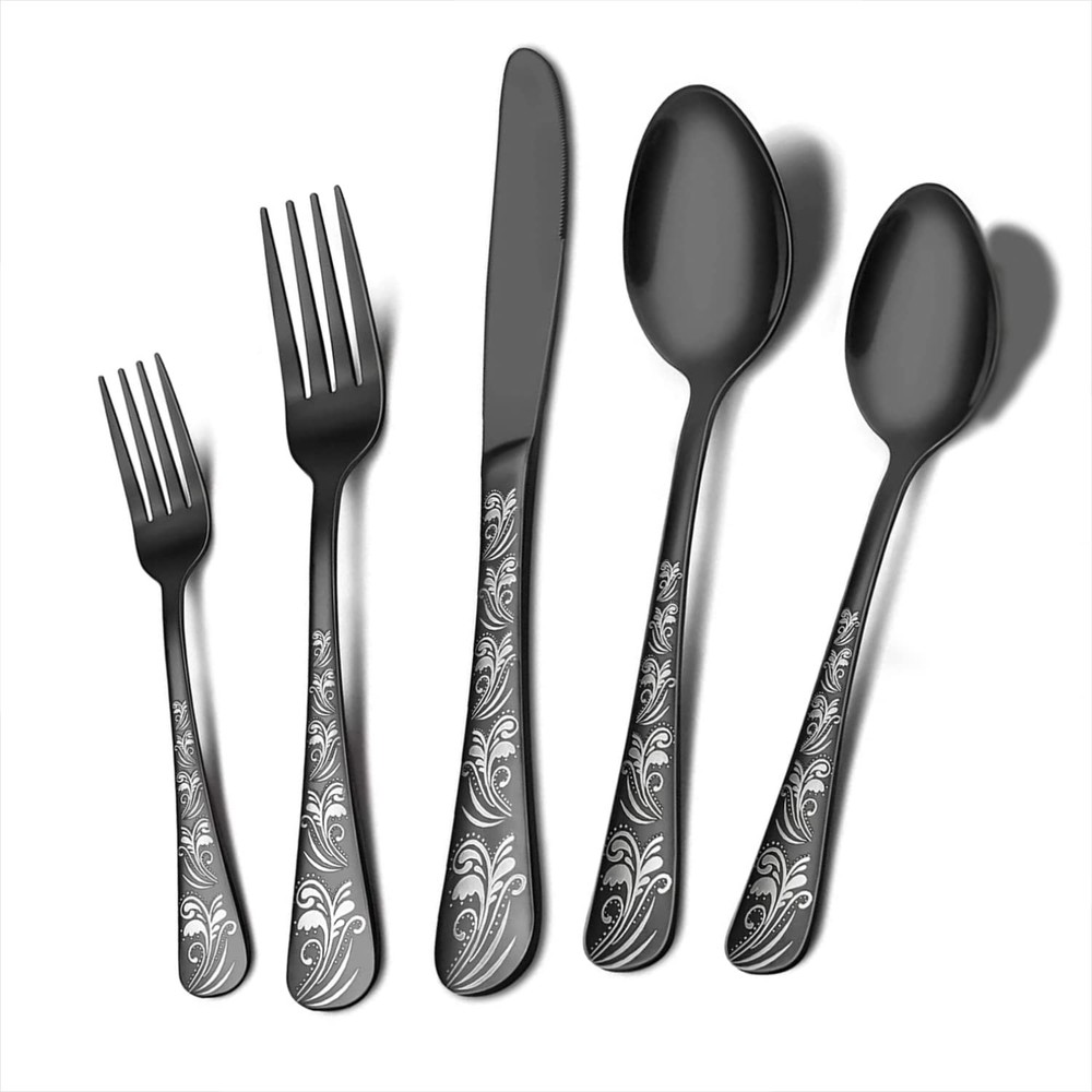 Black Silverware Set, Stainless Steel Flatware Set 30 Pcs for 6, Includes For...