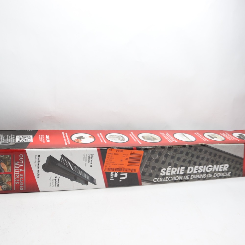 Reln Linear Shower Drain with Square Pattern Drain Cover Matte Black 24"