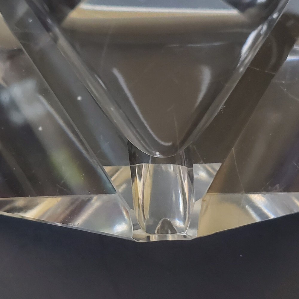 clear glass triangular cigarette ashtray 6" wide 1.5" tall few tiny chips